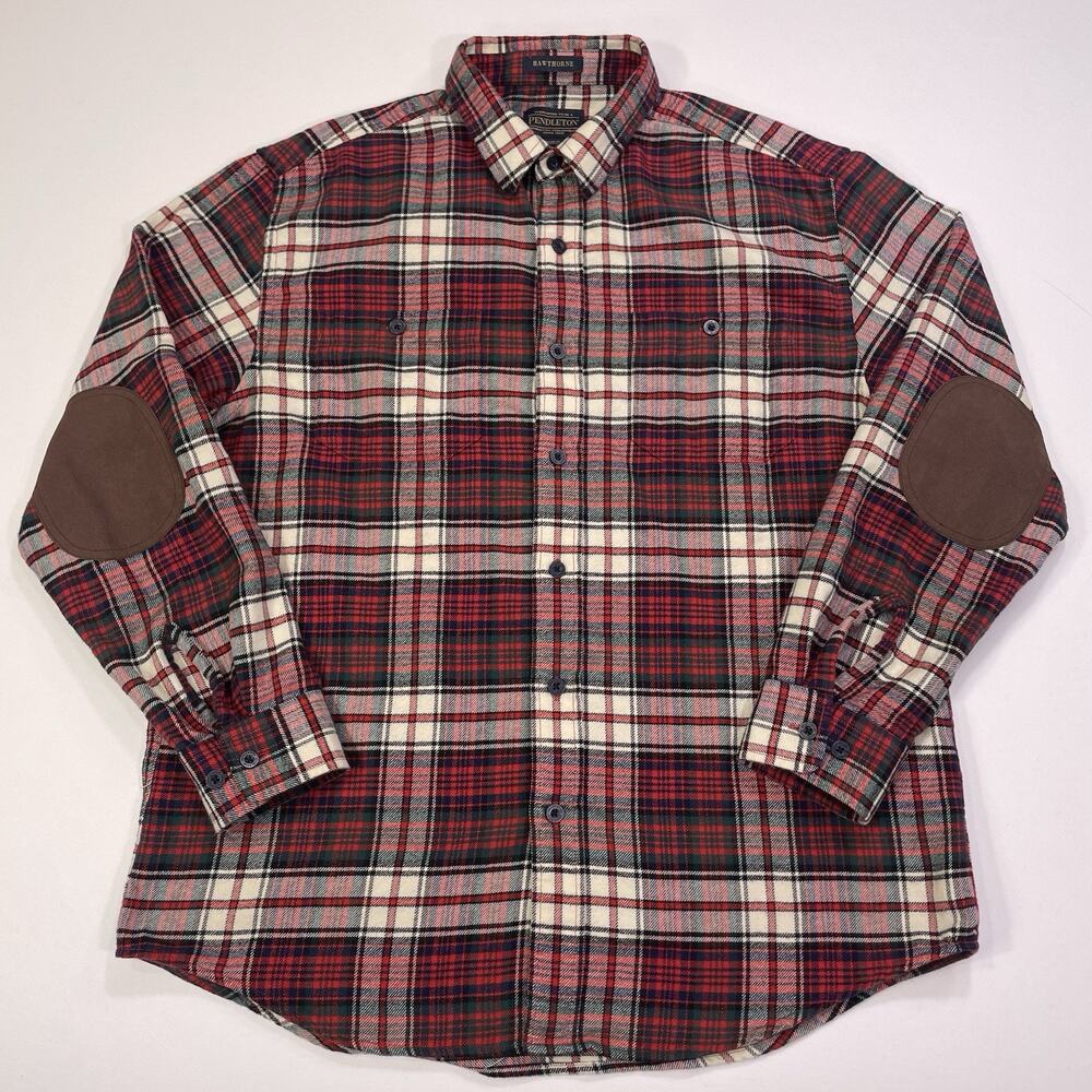 Pendleton‎ Flannel Button Up Shirt Men’s L Plaid Red Cotton Blend Christmas